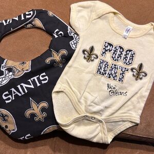 New Orleans Saints Oversized Bib and “Poo Dat” New Orleans Saints Onesie Set- S